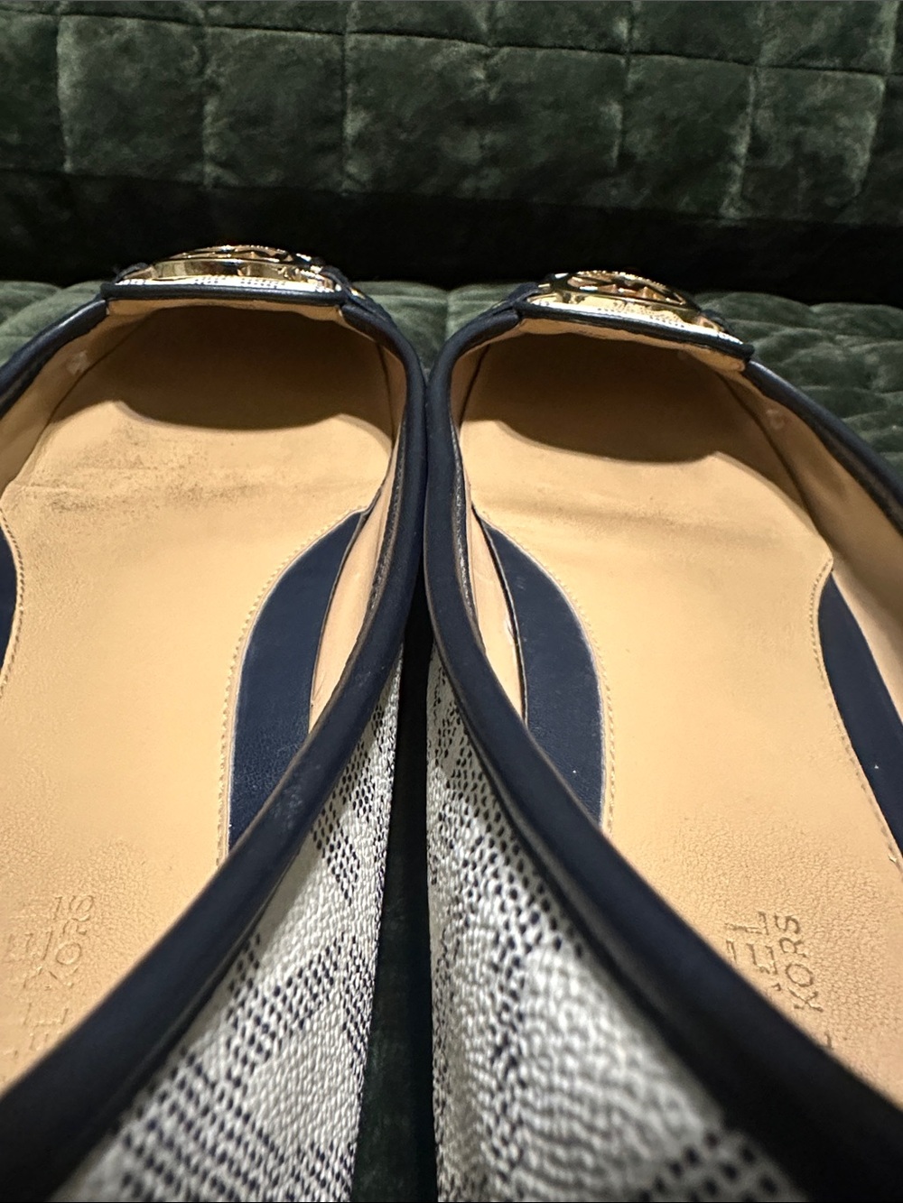 Michael Kors Navy & White MK Signature Logo Ballet Flats with Gold Hardware - Picture 5 of 16